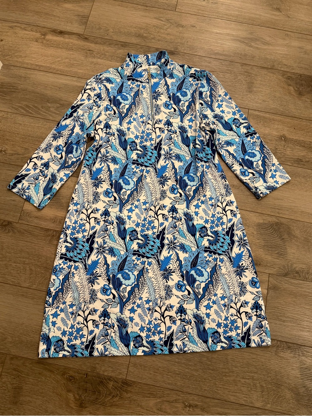 Jean Pierre Blue and White Botanical Zip Dress